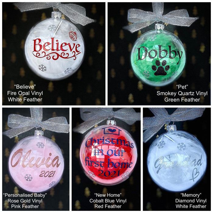 Personalised Pet Feather Christmas Bauble - Shatterproof