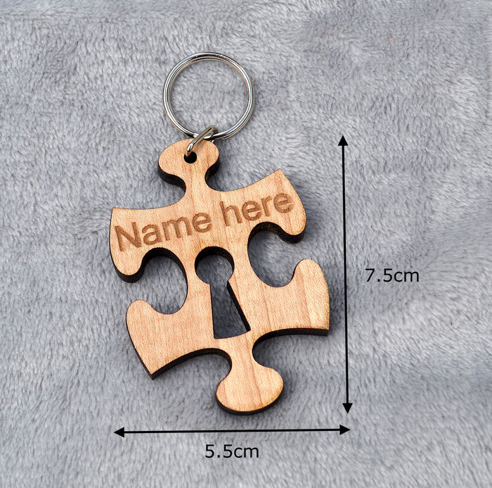 Personalised Wood Jigsaw Puzzle Piece Keychain