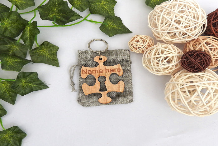 Personalised Wood Jigsaw Puzzle Piece Keychain