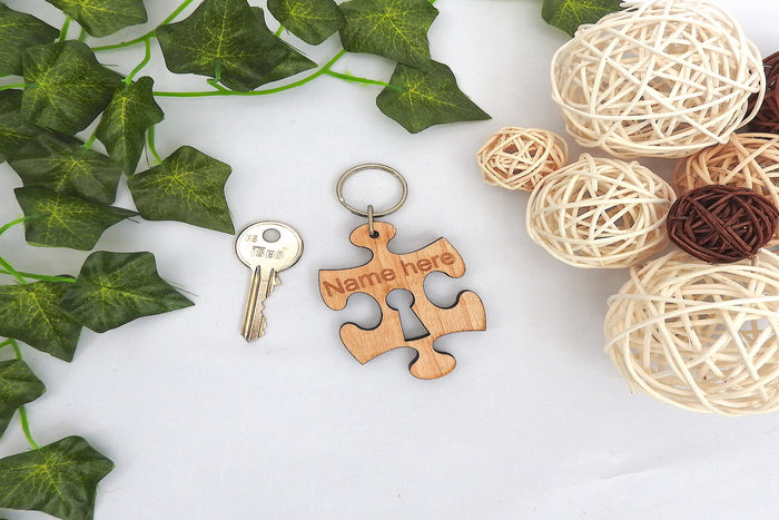 Personalised Wood Jigsaw Puzzle Piece Keychain