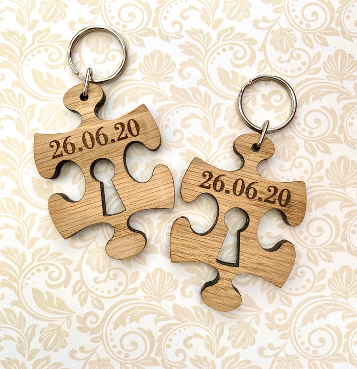Personalised Wood Jigsaw Puzzle Piece Keychain