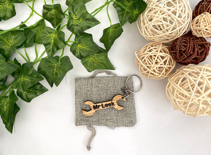 Personalised Wood Spanner Keychain