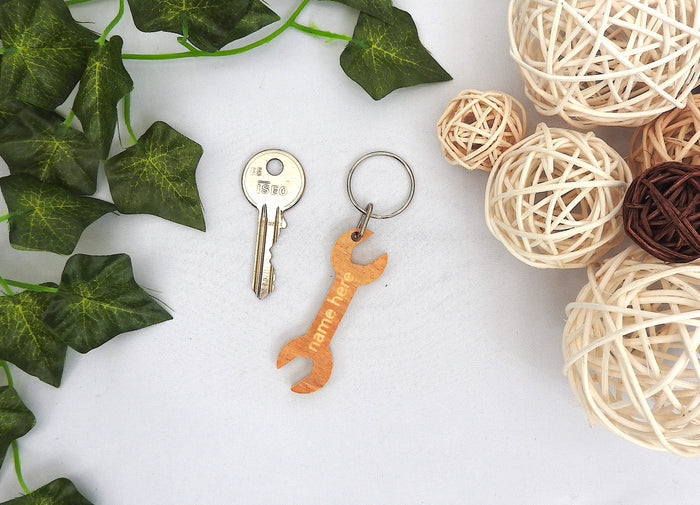 Personalised Wood Spanner Keychain
