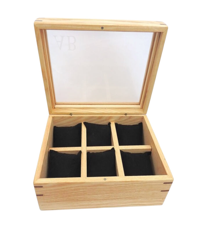 Personalised Wooden Watch Box for 6 Watches – Engraved Luxury Watch Storage Case