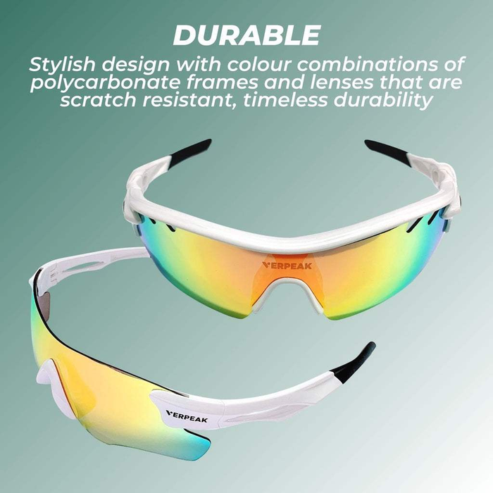 Polarised Bike Riding Sunglasses | White Frame with Black End Tip
