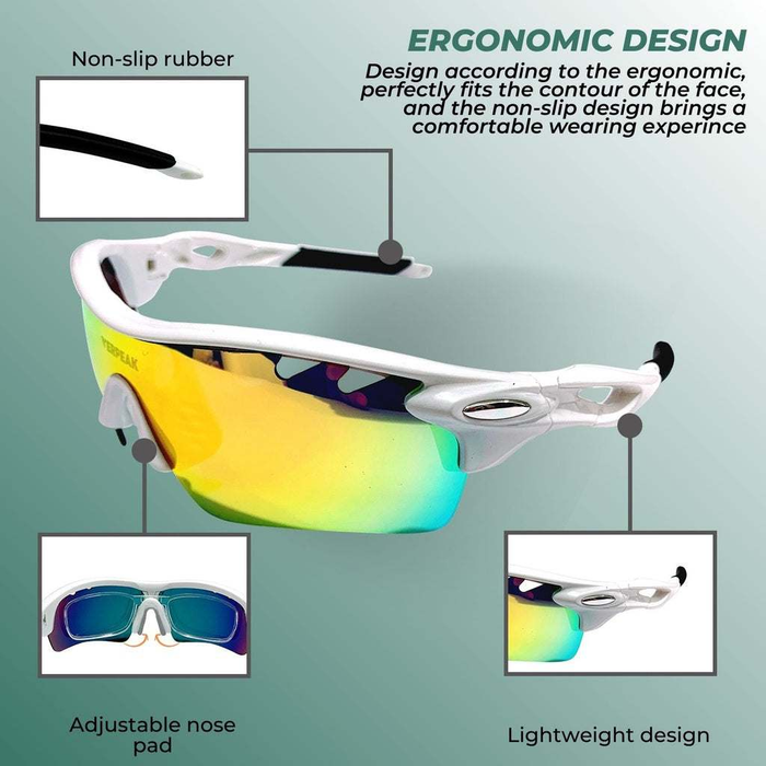 Polarised Bike Riding Sunglasses | White Frame with Black End Tip