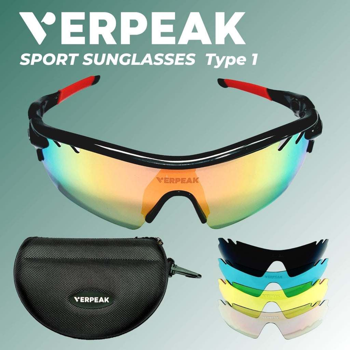 Polarised Cycling Sunglasses | Black Frame with Red End Tip