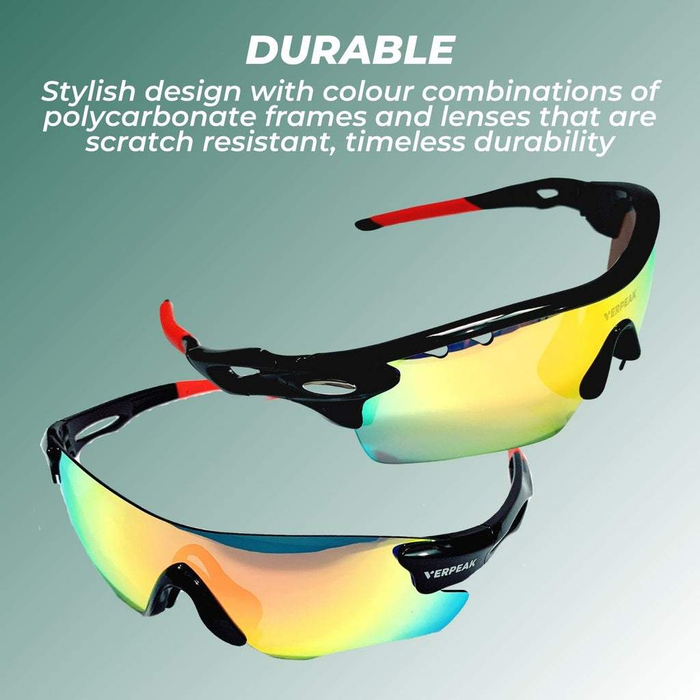 Polarised Cycling Sunglasses | Black Frame with Red End Tip
