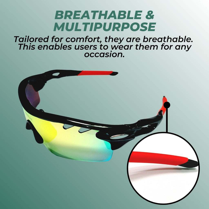 Polarised Cycling Sunglasses | Black Frame with Red End Tip