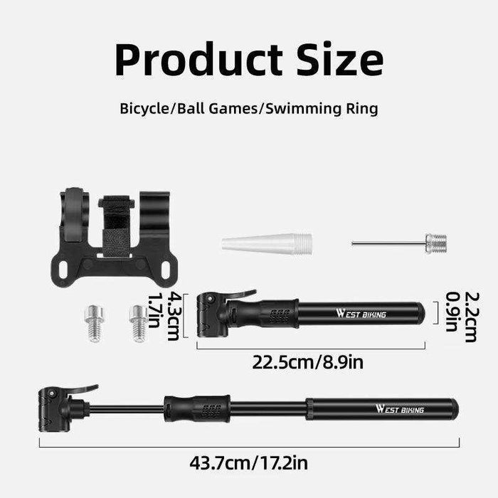 Portable Bicycle Pump Mini Inflatable Tube Pump Tire Inflator for Bike Cycling - Black