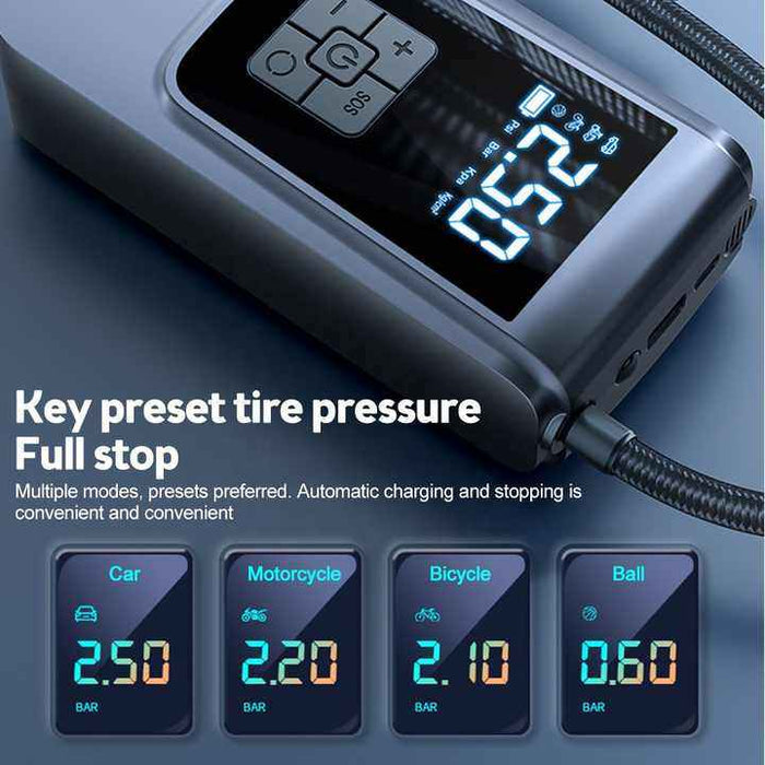 Portable Digital Tire Inflator Pump With LCD Display Type-C Charging - 150 PSI