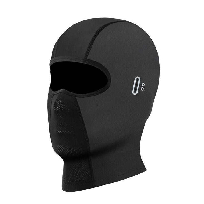 Black premium cycling head cover with full UV protection and integrated eye shield
