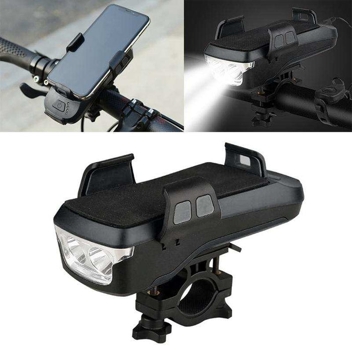 Rechargeable Bike Light With Horn & Holder - Black