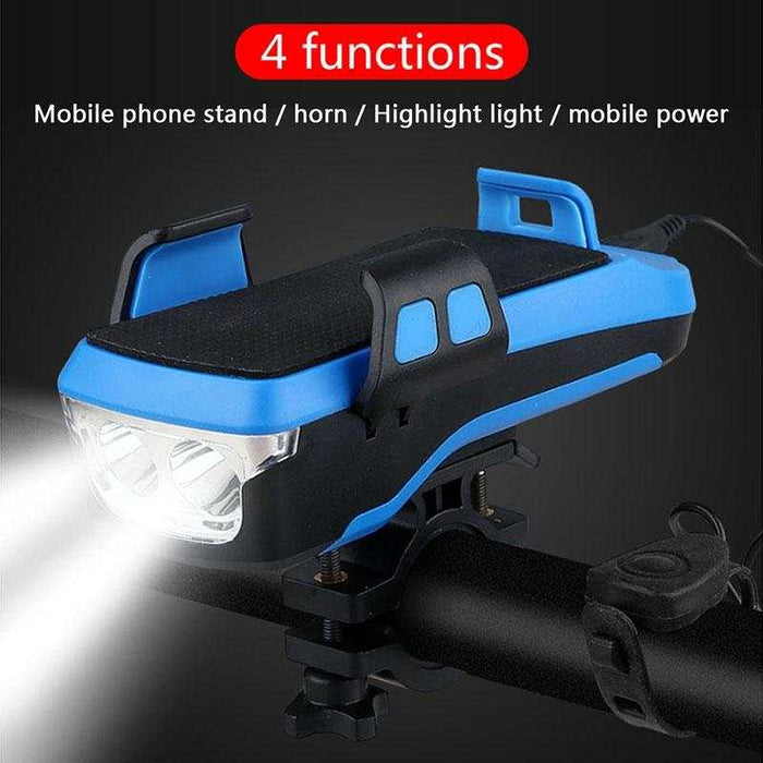 Rechargeable Bike Light With Horn & Holder - Black