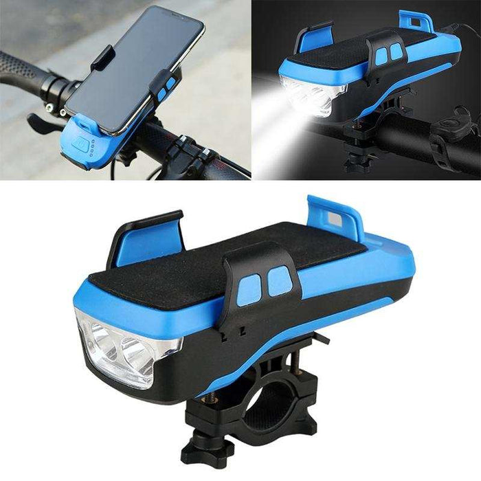 Rechargeable Bike Light With Horn & Holder - Blue