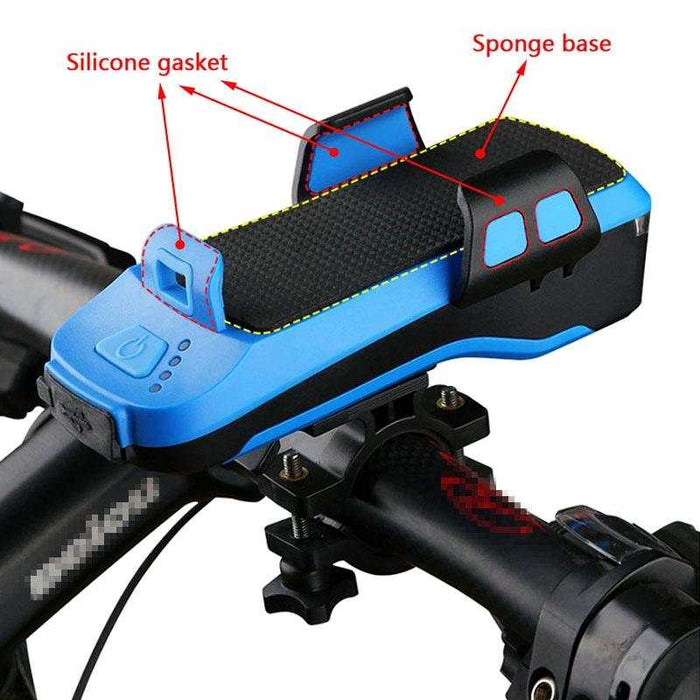 Rechargeable Bike Light With Horn & Holder - Blue