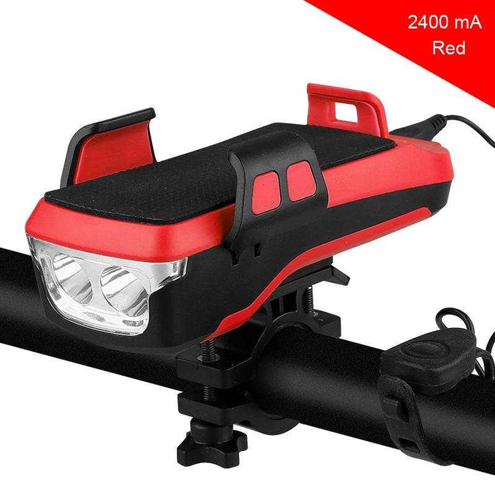 Rechargeable Bike Light With Horn & Holder - Red