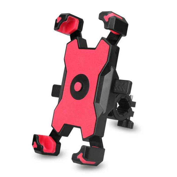 Red and black secure grip bike phone mount with adjustable 360-degree rotation on handlebar