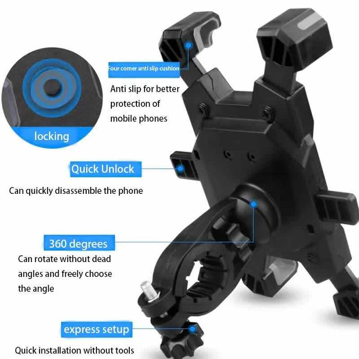 Red and Black Secure Grip Bike Phone Mount - Adjustable 360 Rotation Bicycle Handlebar Holder