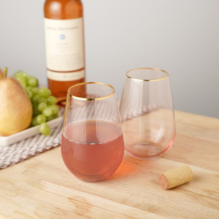 Rose Crystal Stemless Wine Glasses, Set of 2