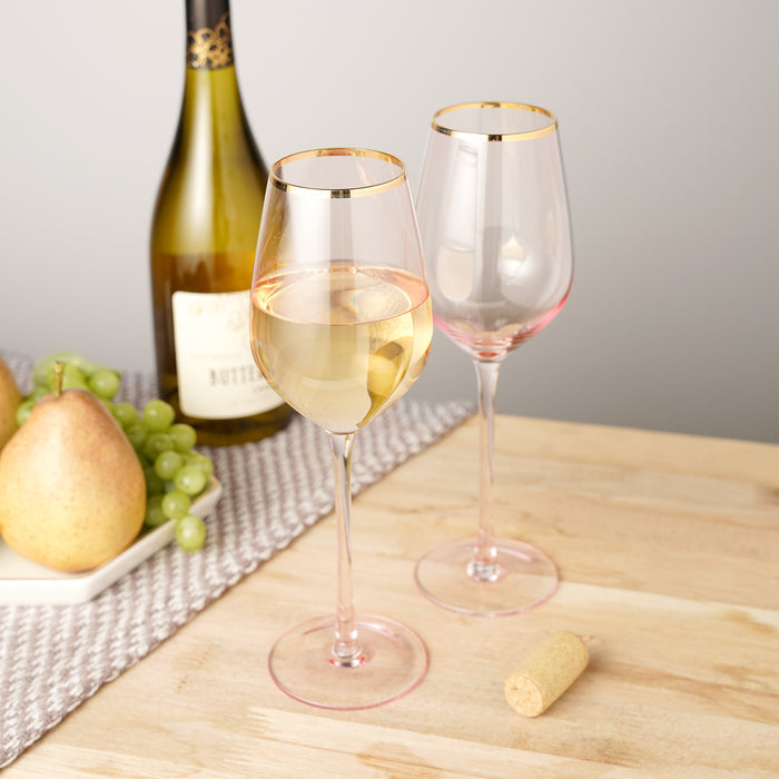 Rose Crystal White Wine Glasses, Set of 2