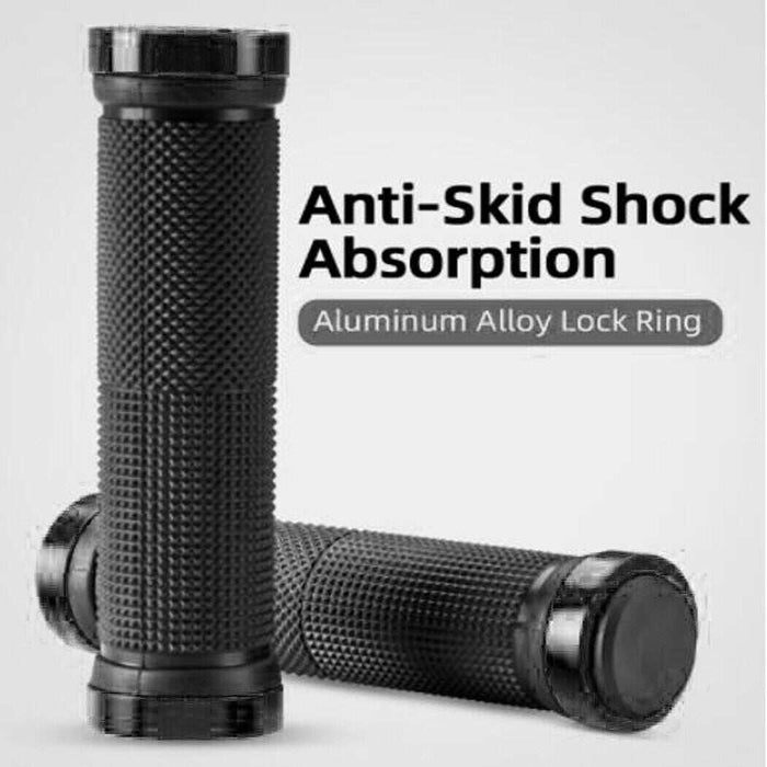 Rubber Bike Handle Grips, Double Lock Screw Tight | Black
