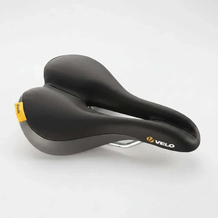 Velo Plush Pump OM lightweight touring bike saddle with cut-out design and soft padding