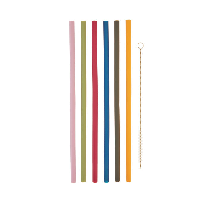 Silicone Straws with Cleaning Brush in Assorted Colors, Set of 6