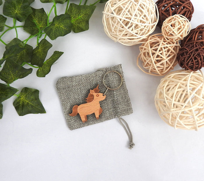 Unicorn Keychain - Wood Fantasy Creature Keyring