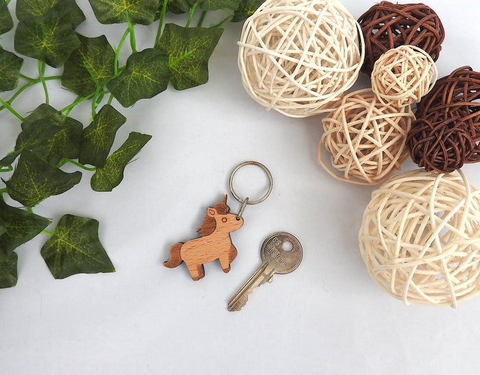 Unicorn Keychain - Wood Fantasy Creature Keyring