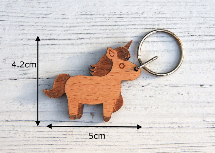 Unicorn Keychain - Wood Fantasy Creature Keyring