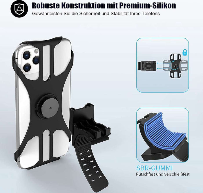 Universal bicycle phone mount, removable, 360-degree adjustable, for smartphones from 4.5 to 0 inches