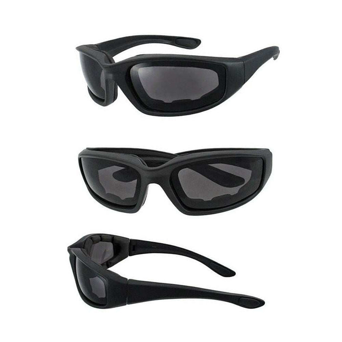 Chopper Foam Padded UV400 Windproof Riding Sunglasses 3-Pack with mirror-coated lenses and lightweight black frames