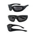 Chopper Foam Padded UV400 Windproof Riding Sunglasses 3-Pack with mirror-coated lenses and lightweight black frames
