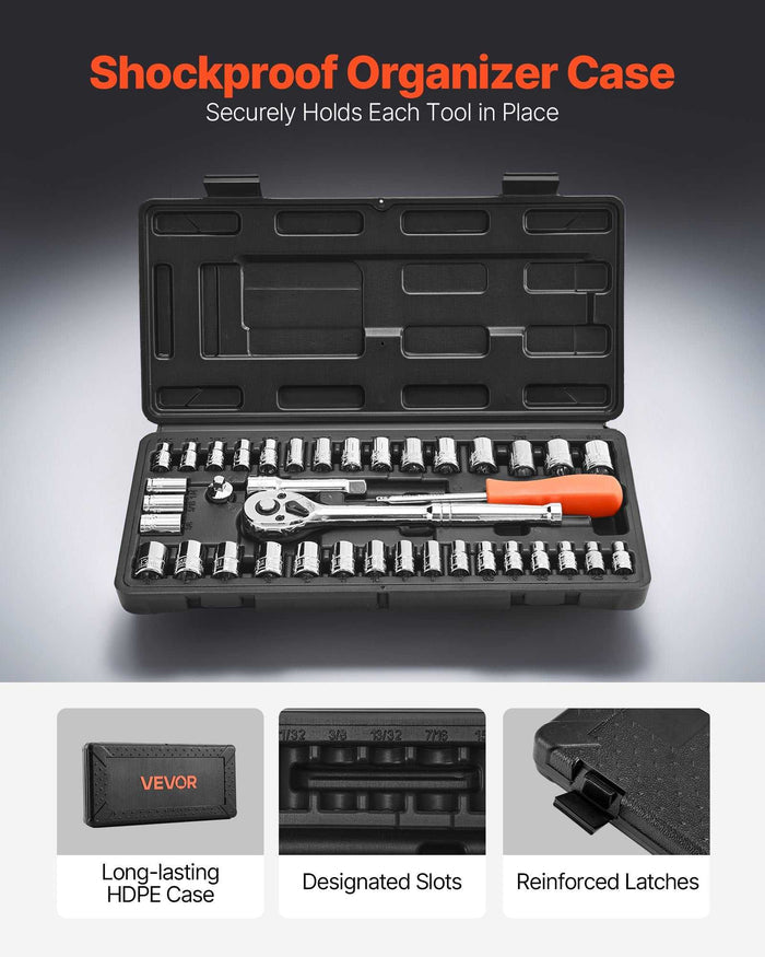 VEVOR 39 Pieces Socket and Ratchet Set with Storage Case