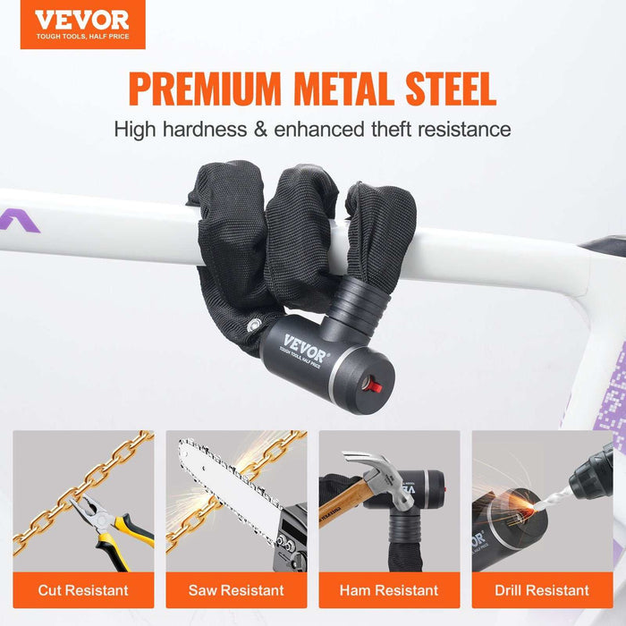 VEVOR Anti-Theft 2.79 Ft Heavy Duty Bike Chain Lock - 8mm - Black