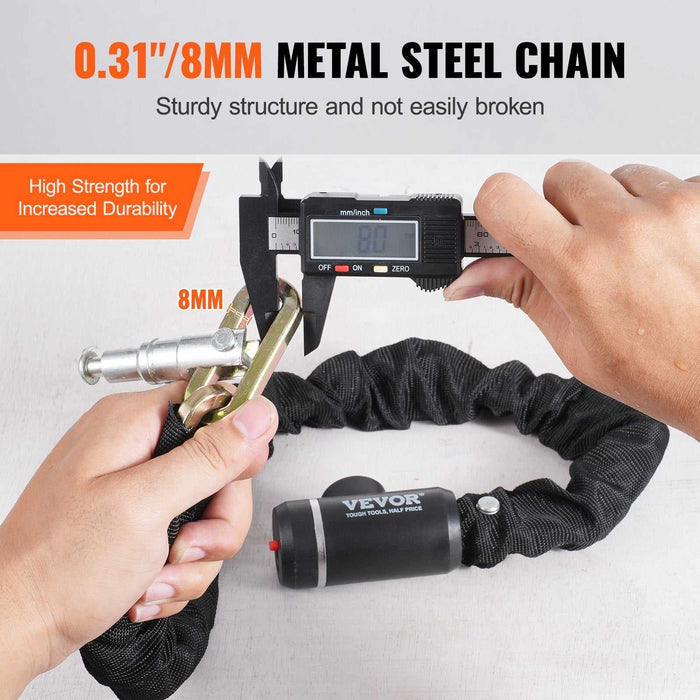 VEVOR Anti-Theft 2.79 Ft Heavy Duty Bike Chain Lock - 8mm - Black