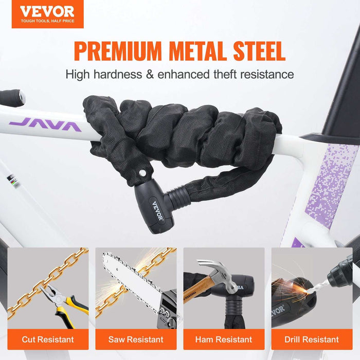 VEVOR Anti-Theft 3.94 Ft Heavy Duty Bike Chain Lock - 8mm - Black