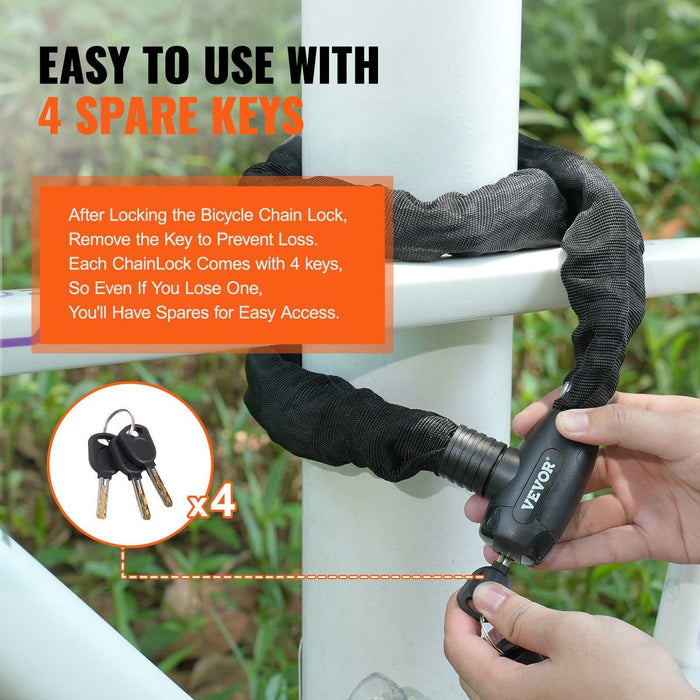 VEVOR Anti-Theft 3.94 Ft Heavy Duty Bike Chain Lock - 8mm - Black