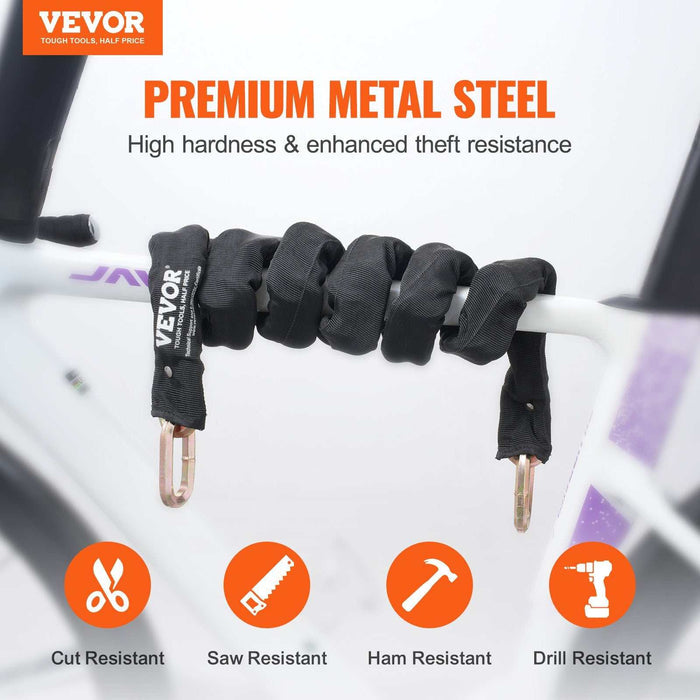 VEVOR Anti-Theft 5.91 Ft Heavy Duty Bike Chain Lock - 9.5mm - Black