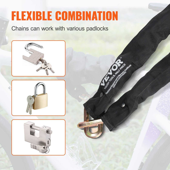 VEVOR Anti-Theft 5.91 Ft Heavy Duty Bike Chain Lock - 9.5mm - Black