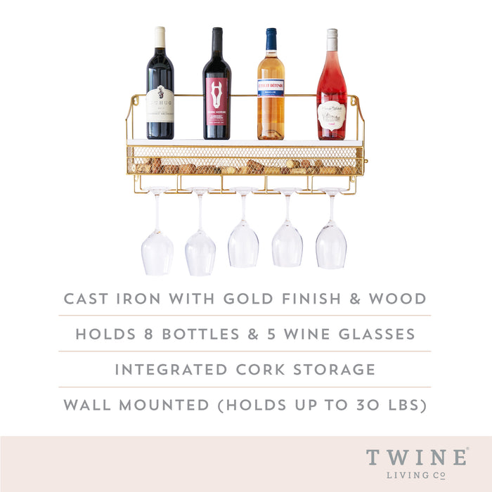 Wall Mounted Wine Rack & Cork Storage in Gold