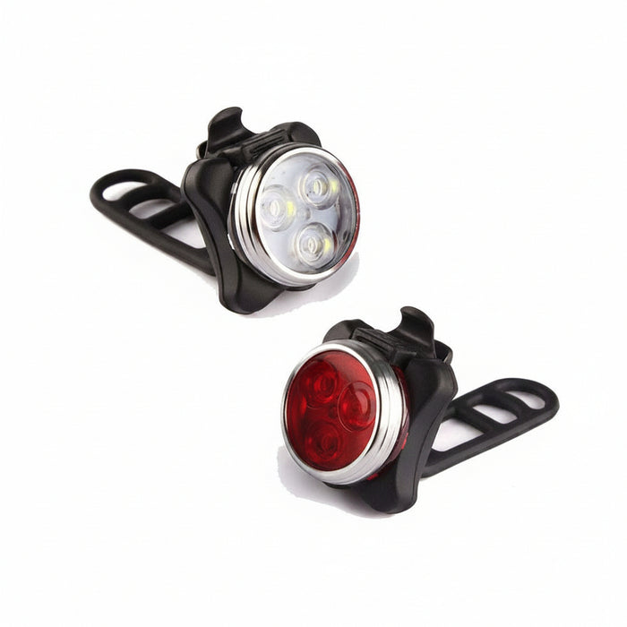 Waterproof USB rechargeable front and rear bicycle bike lights with multiple modes and silicone mounts