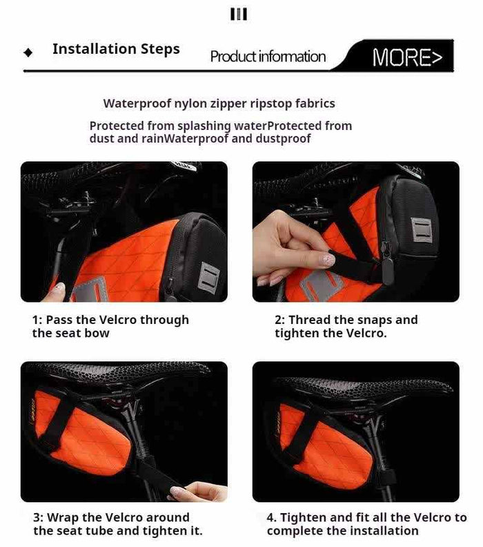White And Black Water-Resistant Bicycle Saddle Bag - 1.3L Reflective Seat Pack for Road & Mountain Bikes