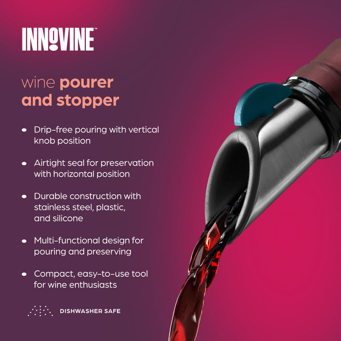 Wine Pourer and Stopper in Deep Teal
