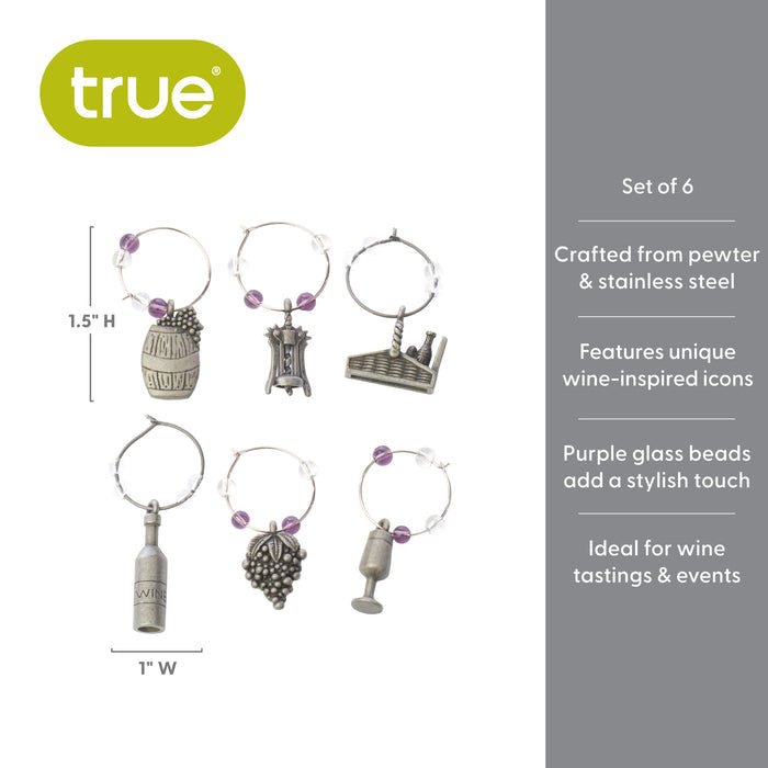Winery Pewter Wine Charms, Set of 6