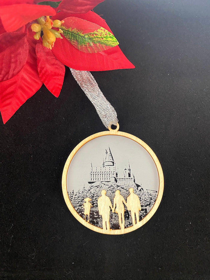 Wizard Wood and Acrylic Castle Christmas Tree Decoration