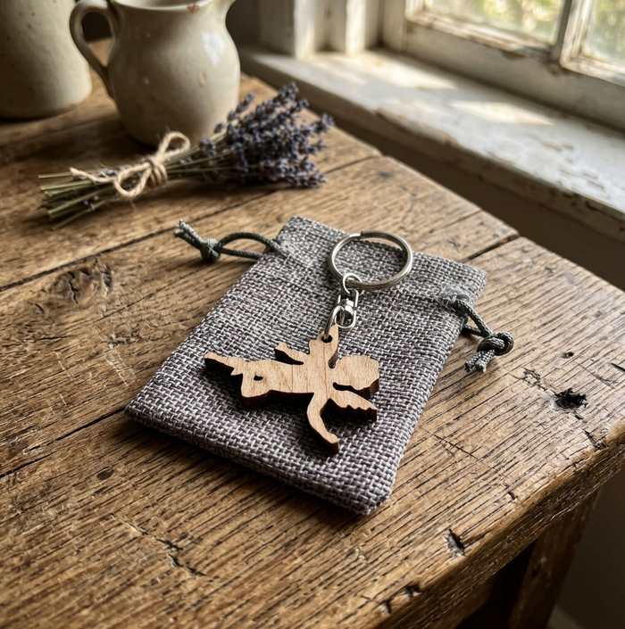 Wood Angel Keychain