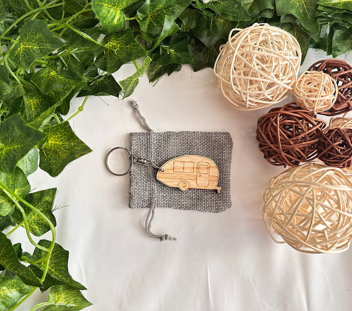 Wood Caravan Keyring