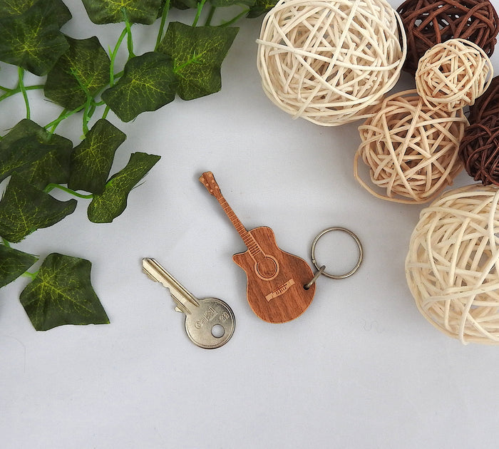 Wood Guitar Keychain